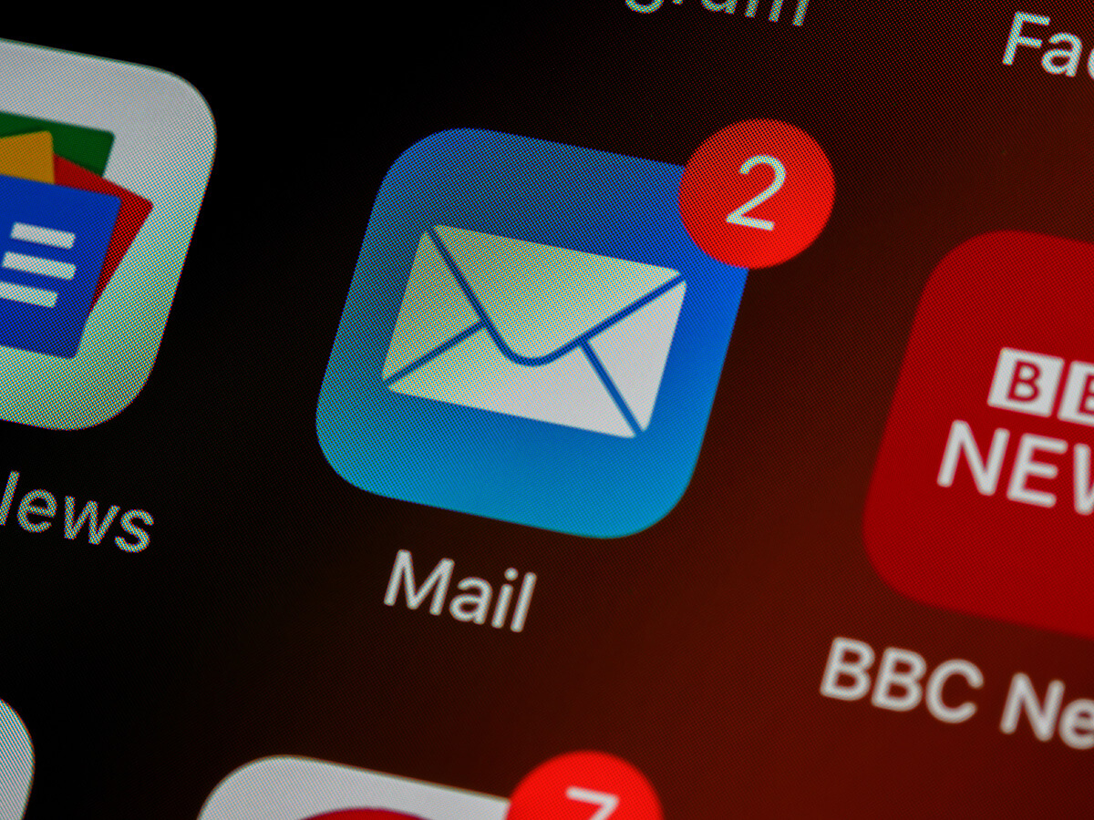 Close up of a iPhone screen and the mail app